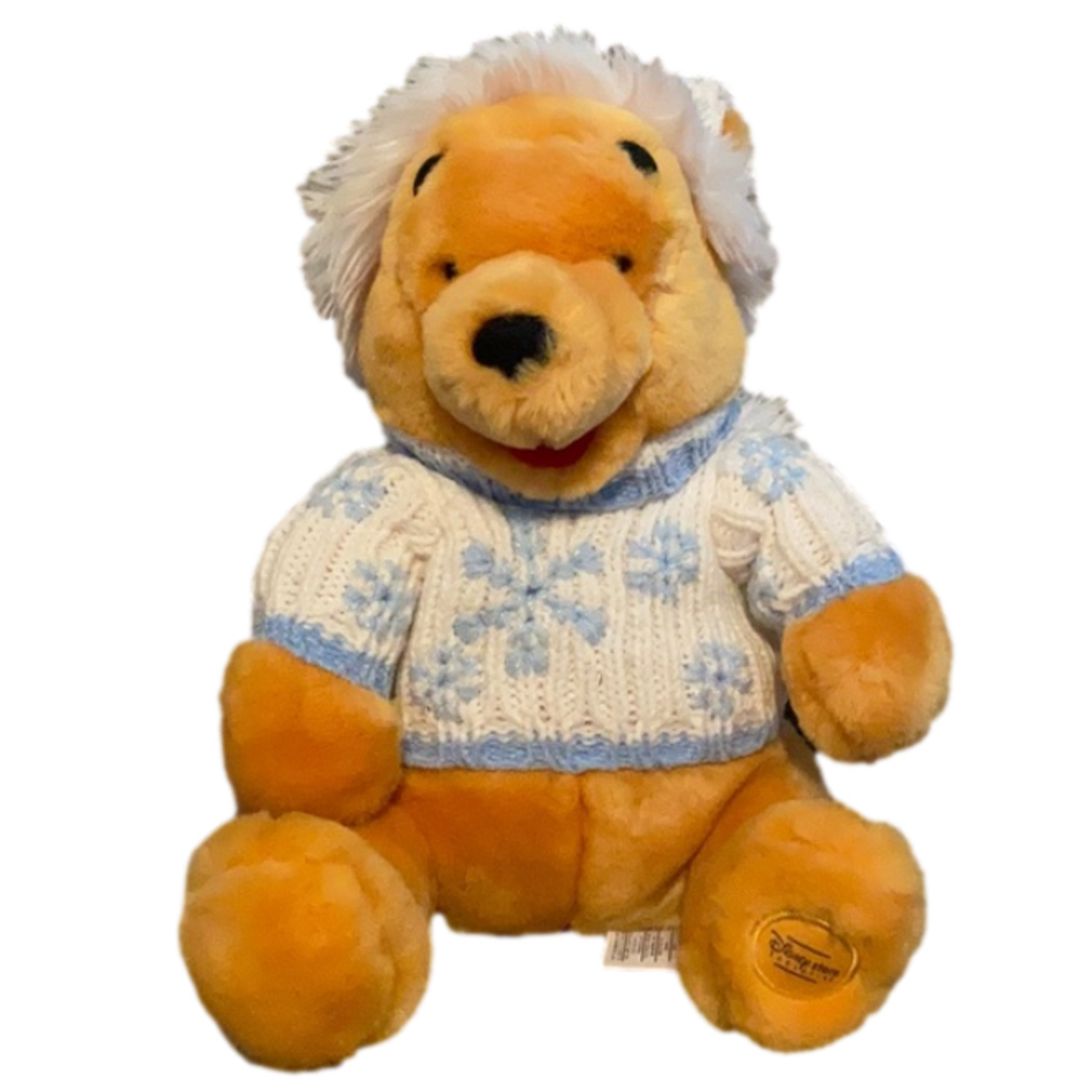 Disney Winnie The Pooh Plush Bear Dressed In Snowflake Sweater Winter Hat 14”